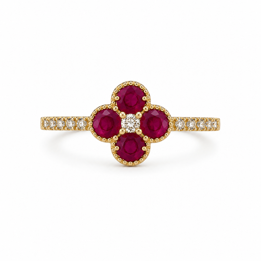 Ruby and Diamond Flower Ring