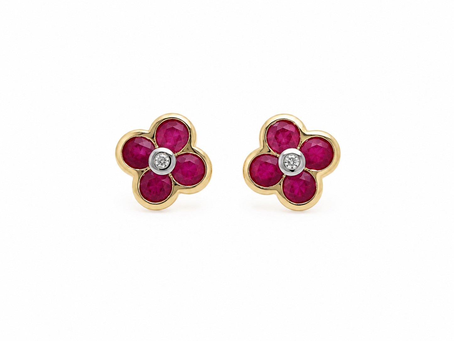 Ruby and Diamond Flower Earrings