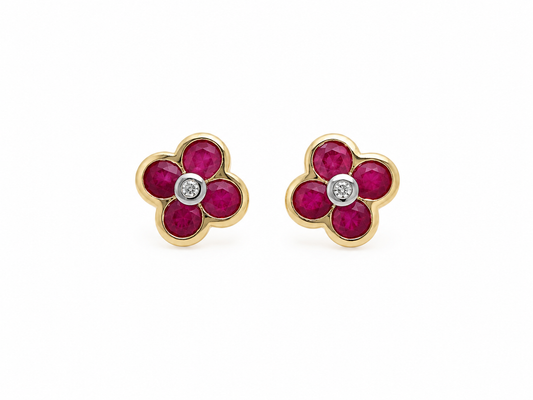 Ruby and Diamond Flower Earrings