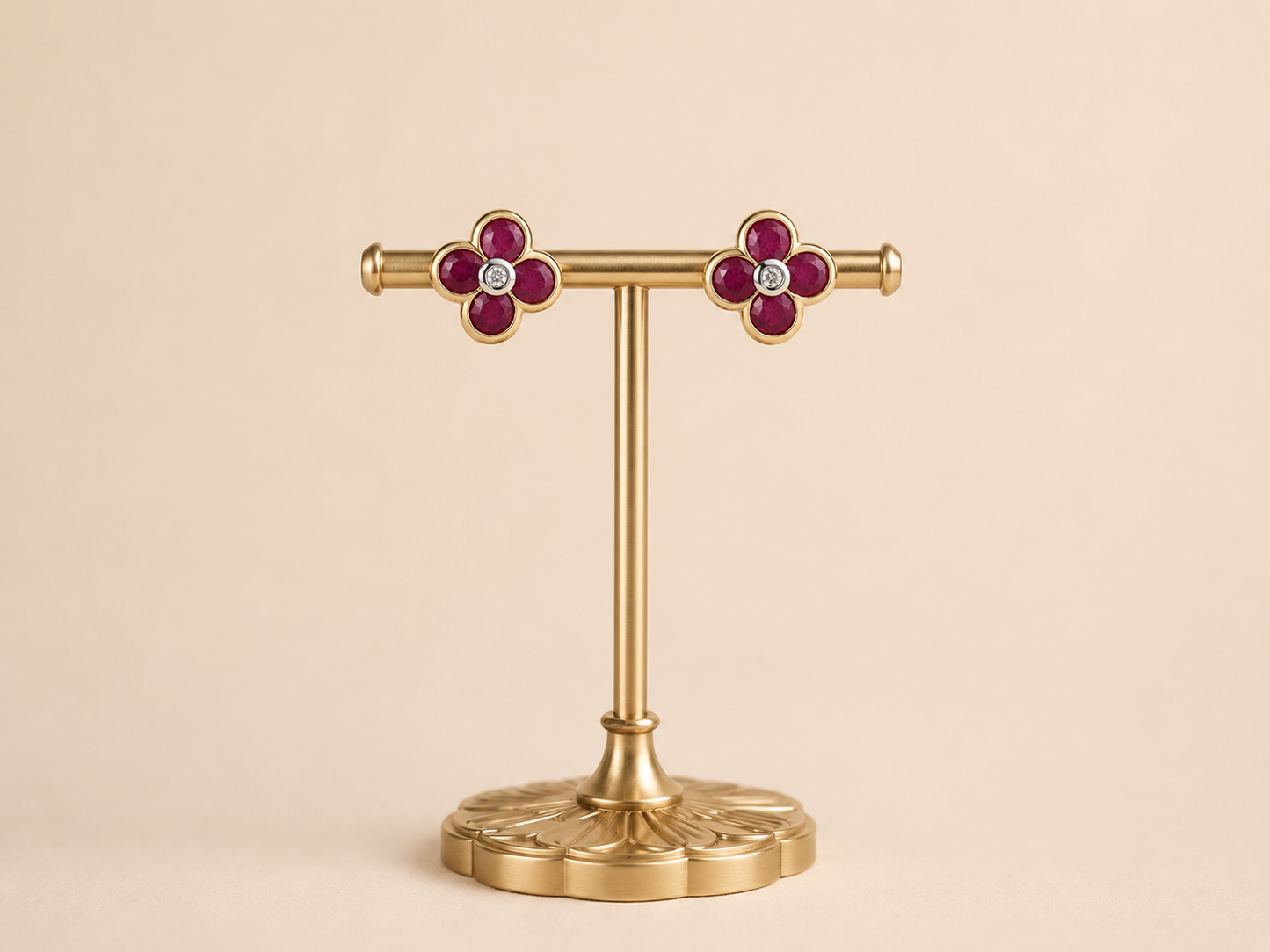Ruby and Diamond Flower Earrings