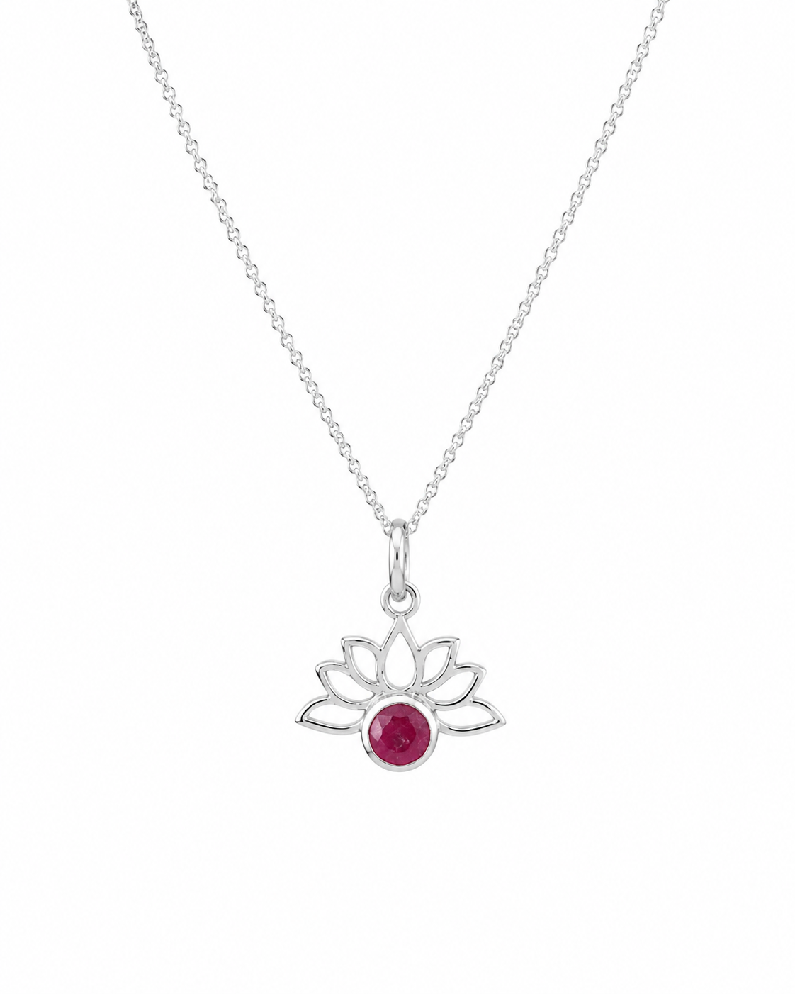 Sterling Silver Ruby Lotus Pendant Necklace