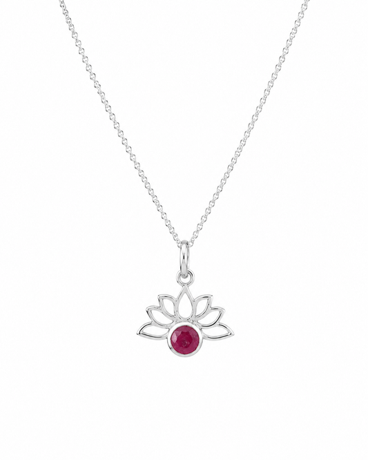Sterling Silver Ruby Lotus Pendant Necklace