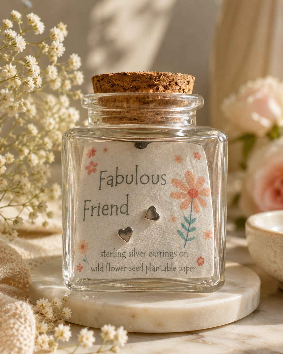 Sterling Silver Fabulous Friend Heart Bottled Earrings
