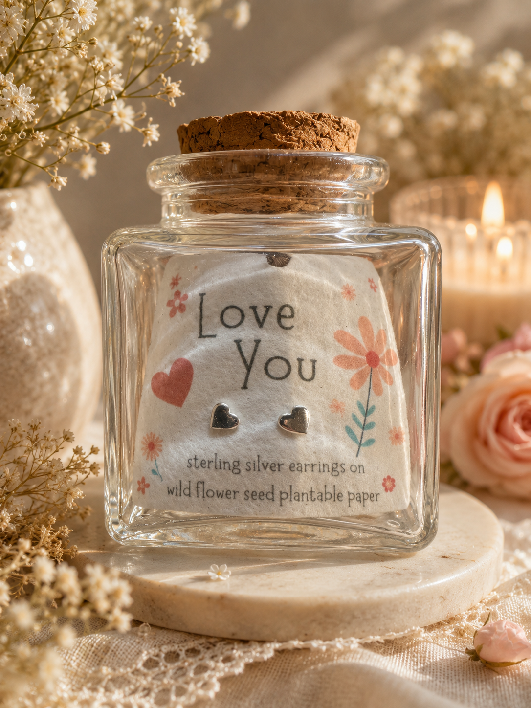 Sterling Silver Love You Heart Bottled Earrings