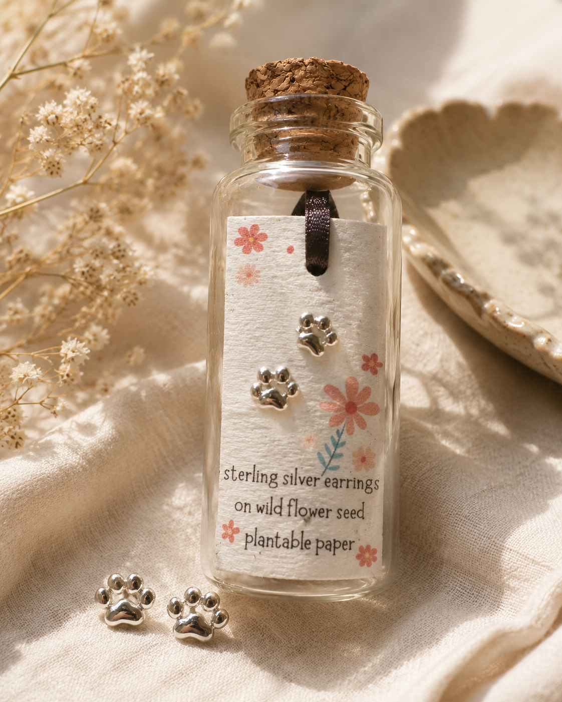 Sterling Silver Paw Print Bottled Earrings 