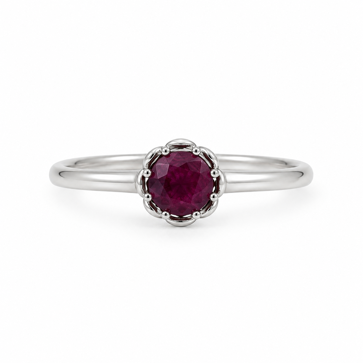 Engraved Facetted Ruby Birthstone Ring