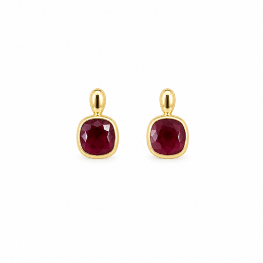 9ct Gold Facetted Ruby Earrings