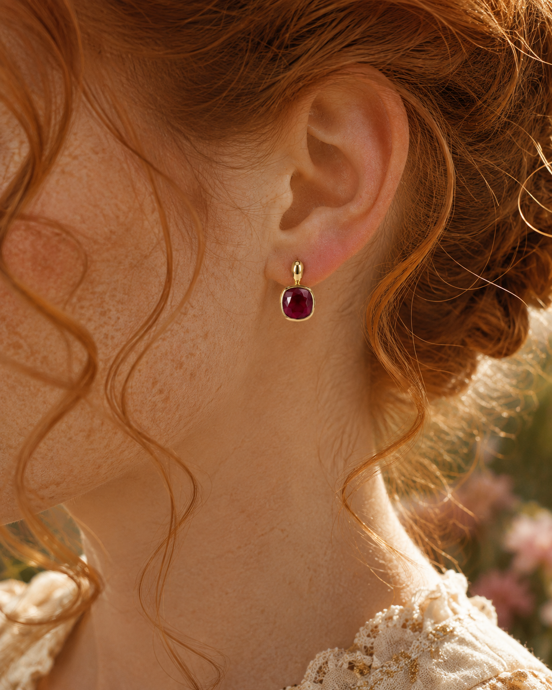 9ct Gold Facetted Ruby Earrings