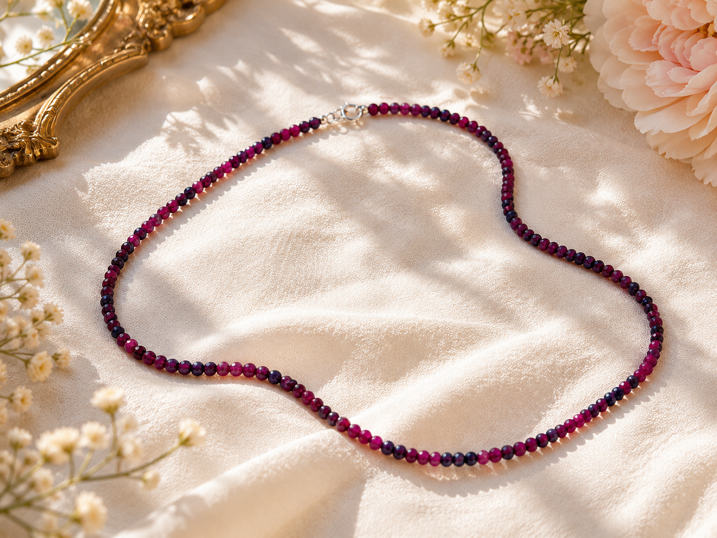 Ruby and Sapphire Facetted Beaded Necklace
