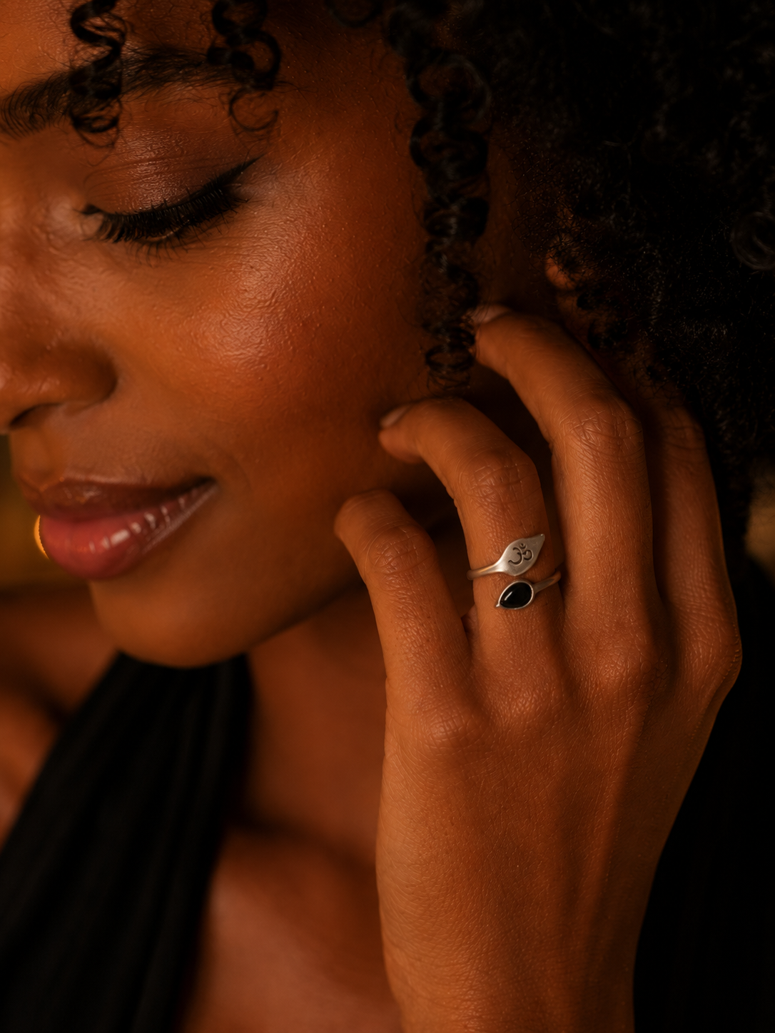 Om Black Onyx Spiritual Ring