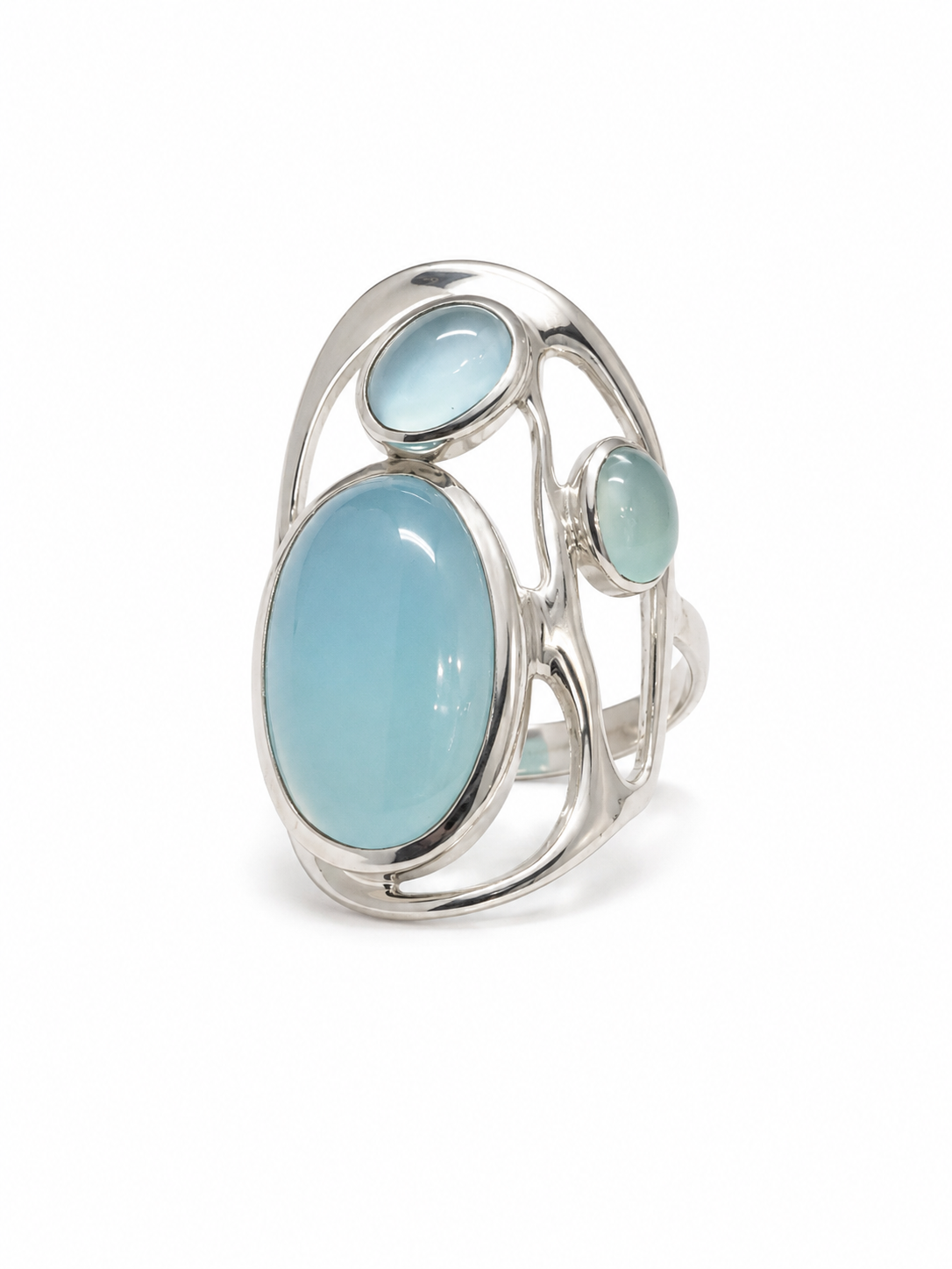 Large Flowy Swirly Blue Chalcedony Ring