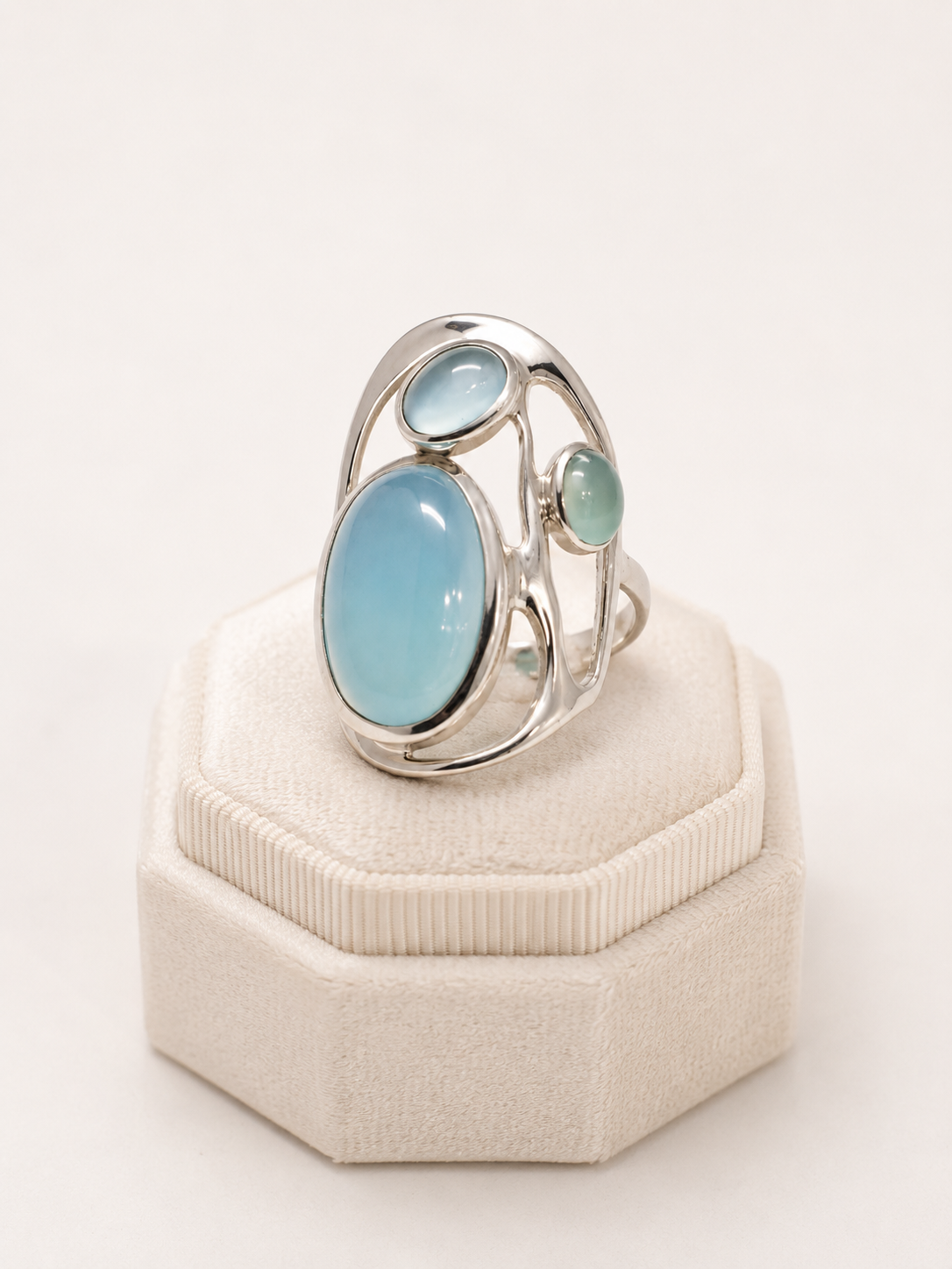 Large Flowy Swirly Blue Chalcedony Ring