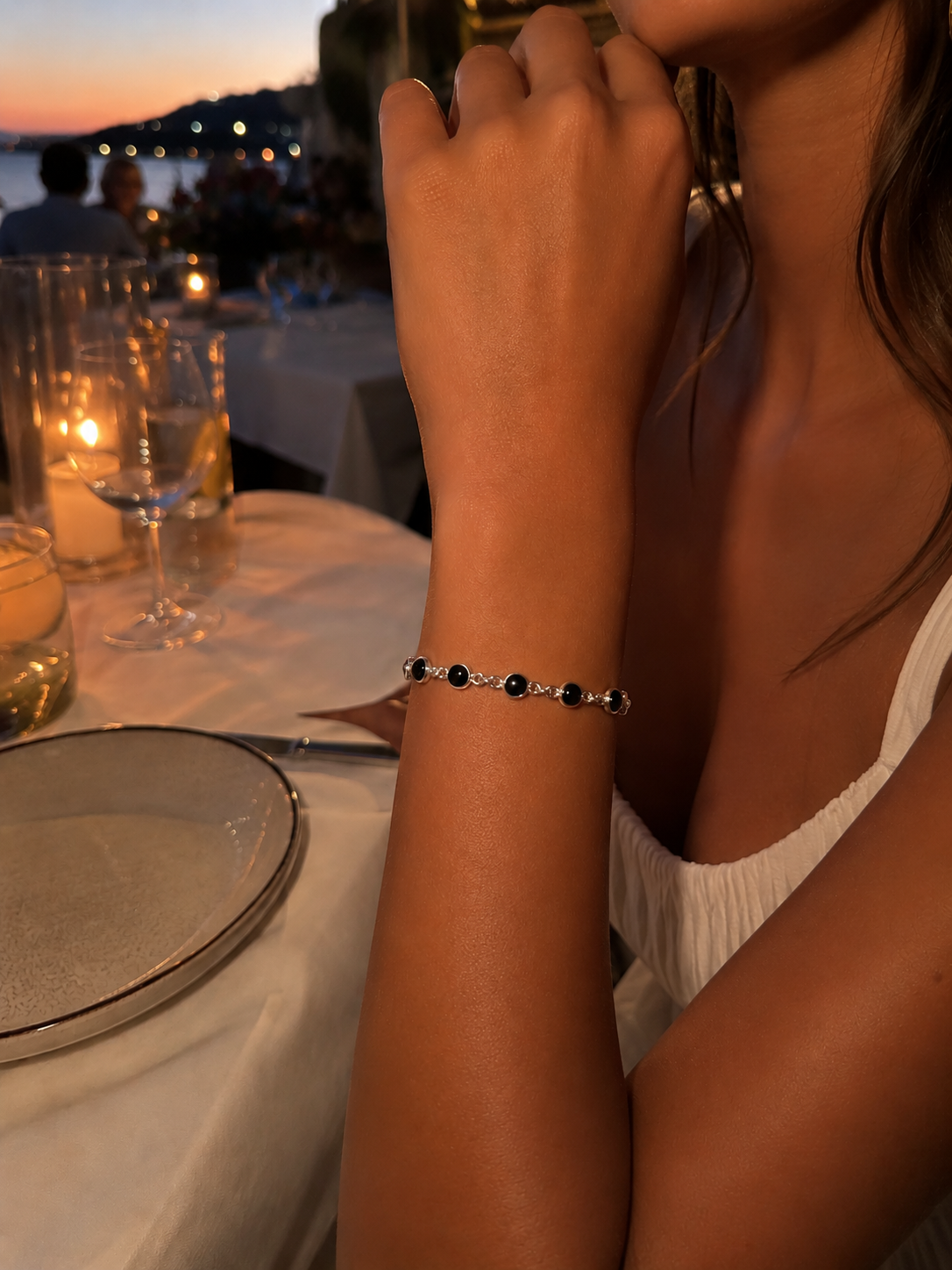 Cabochon Black Onyx Sterling Silver Bracelet