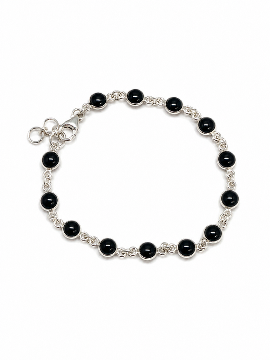 Cabochon Black Onyx Sterling Silver Bracelet