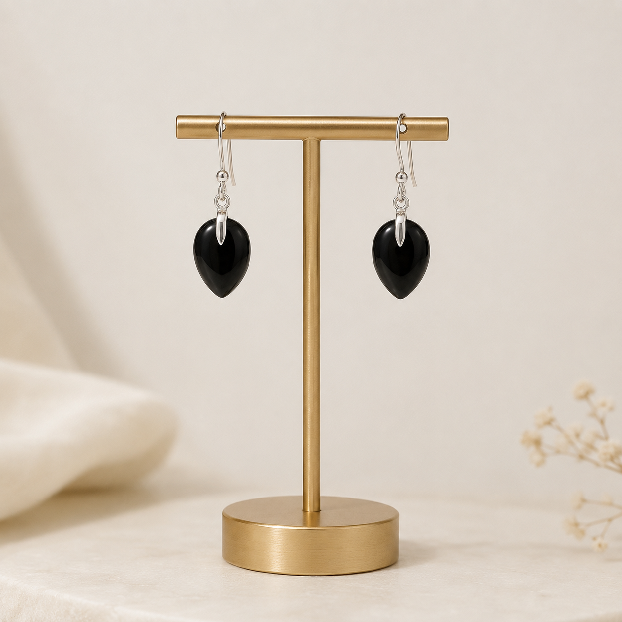 Black Onyx and Sterling Silver Drop Earrings