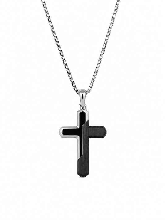 UNIQUE &CO. Dark Wood Cross Pendant Necklace