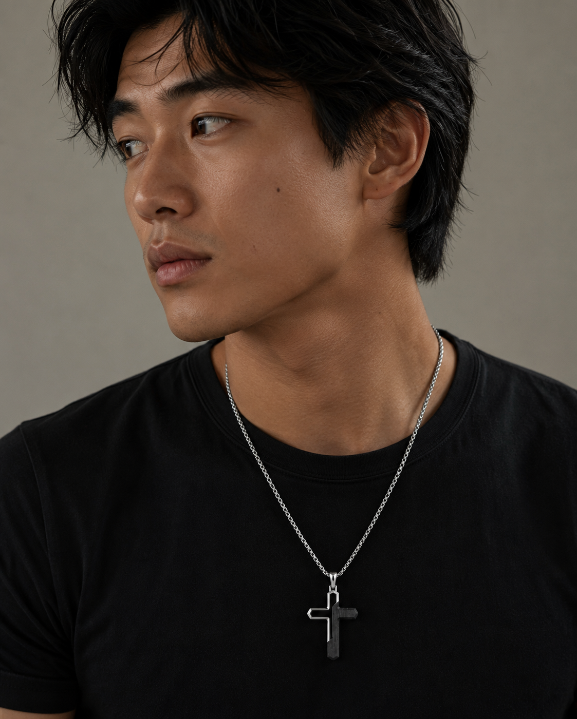 UNIQUE &CO. Dark Wood Cross Pendant Necklace