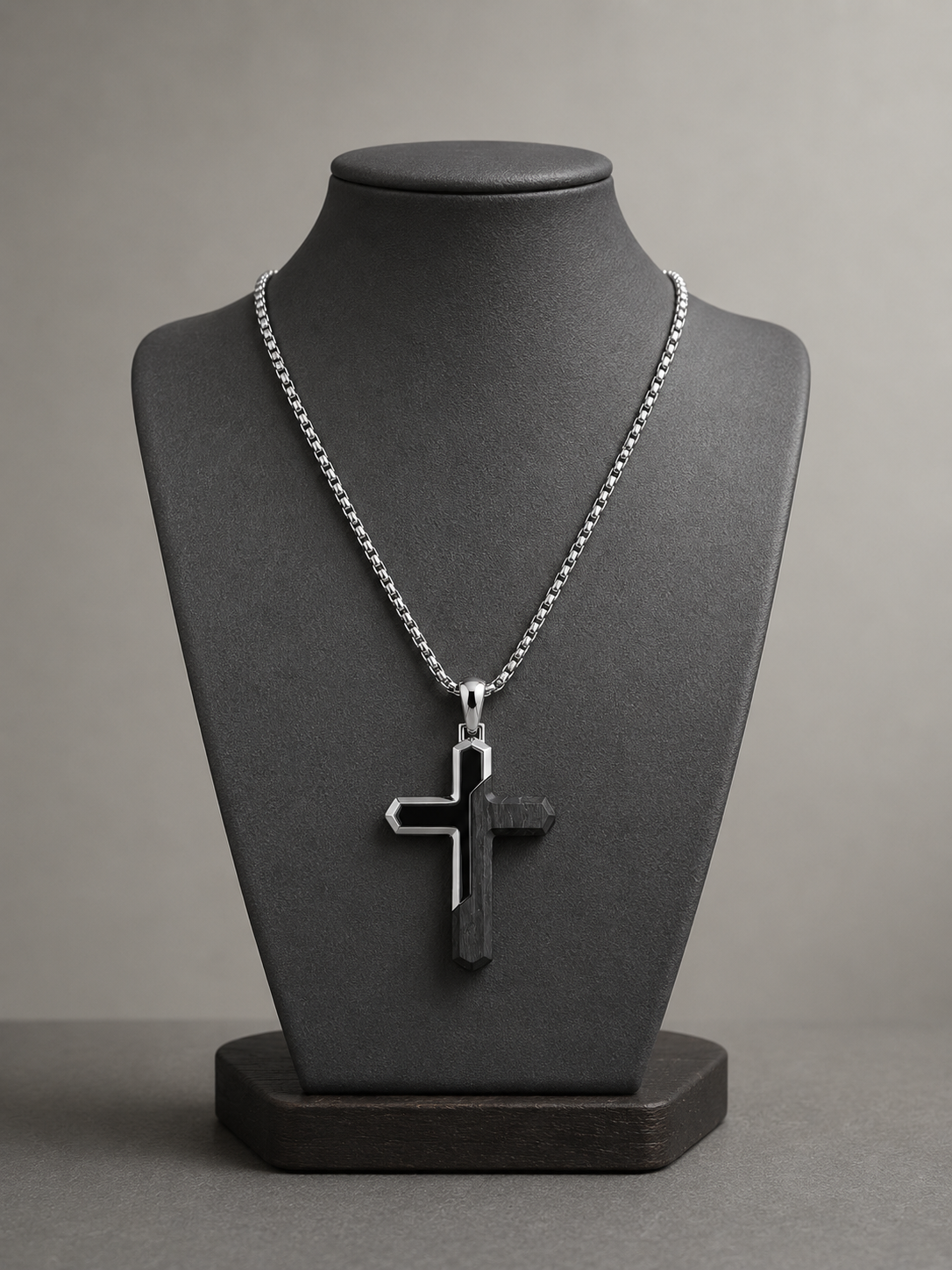 UNIQUE &CO. Dark Wood Cross Pendant Necklace