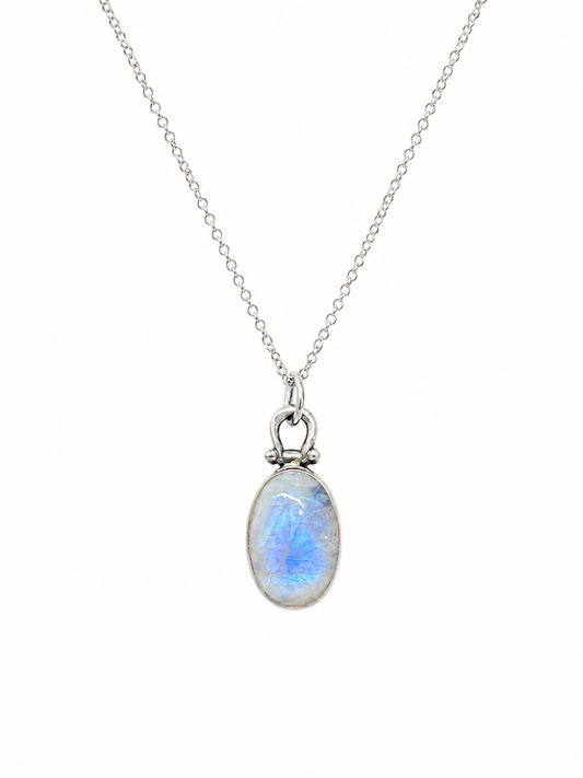 Oval Moonstone Cabochon Sterling Silver Pendant