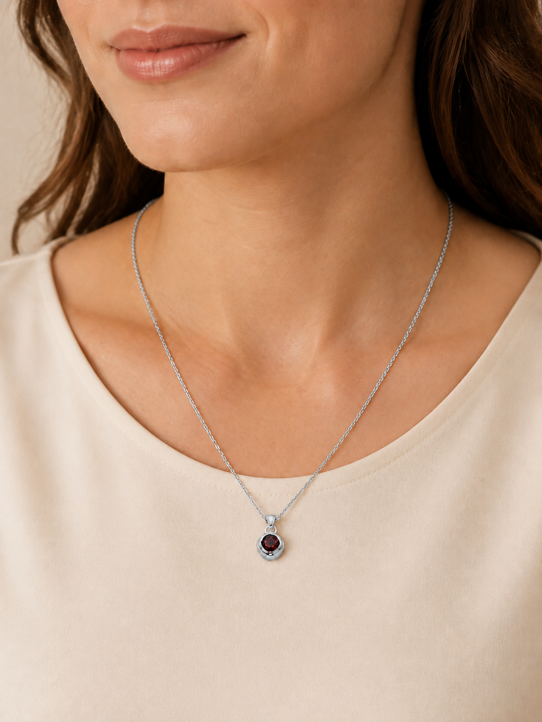 Garnet Rhombus Pendant Necklace
