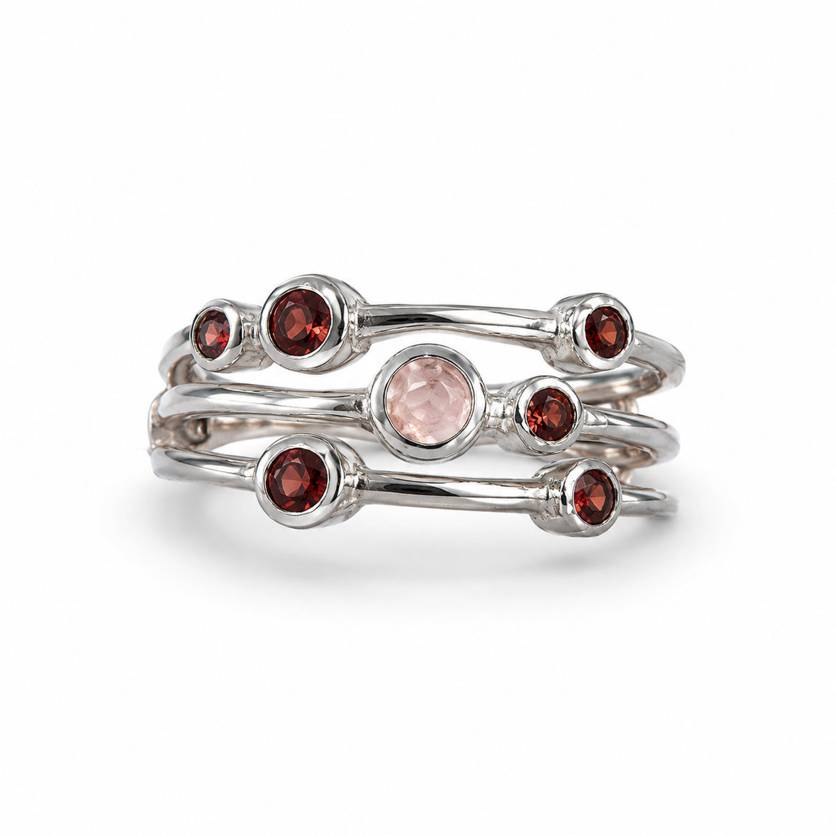 Rose Quartz & Garnet Raindrop Ring