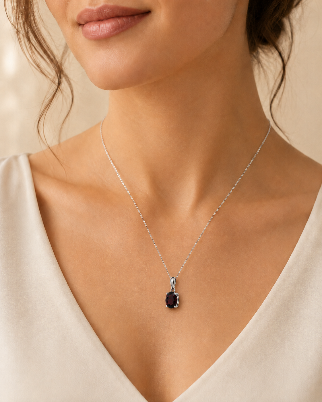 Chunky Oval Garnet Pendant