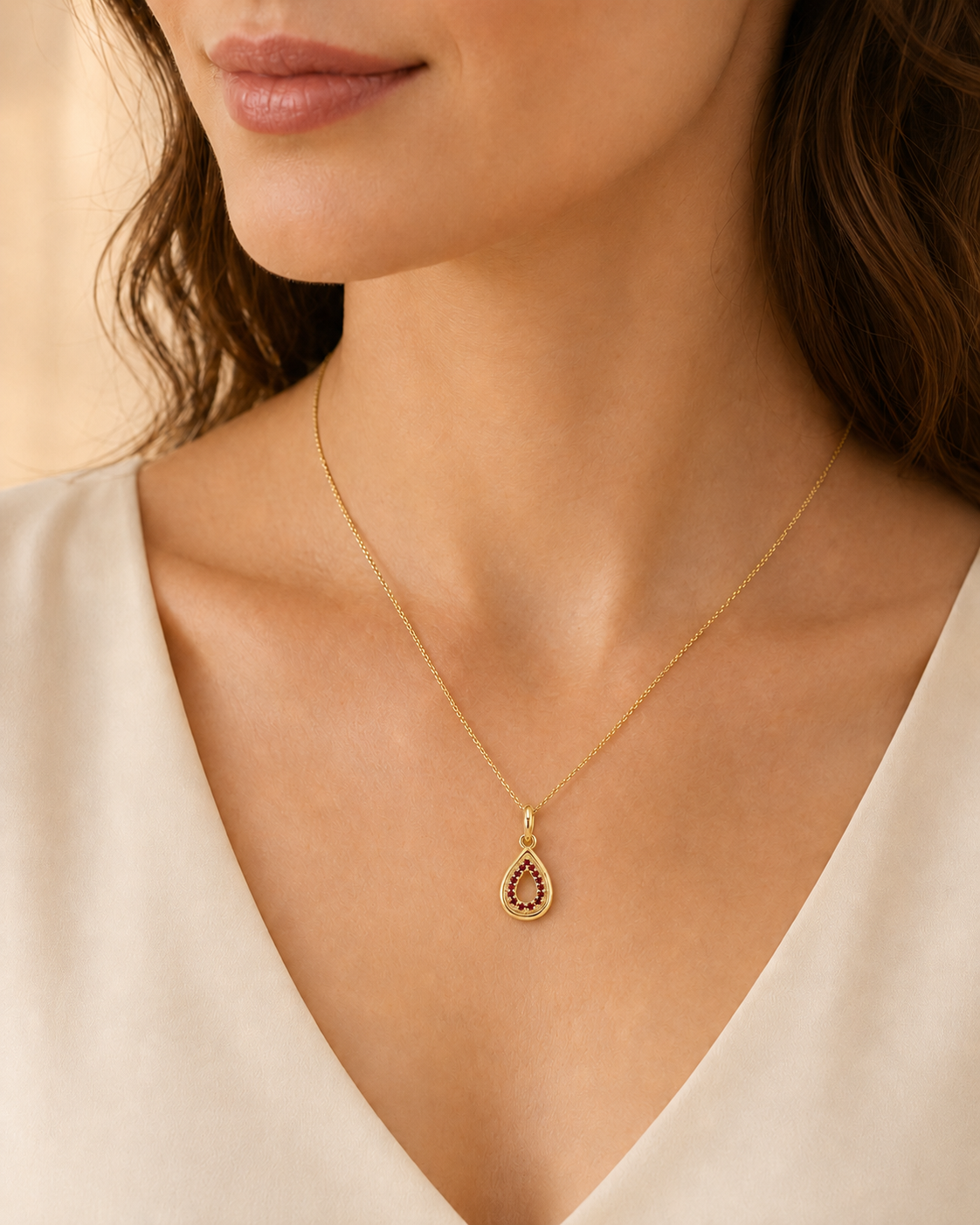 Gold Garnet Teardrop Pendant