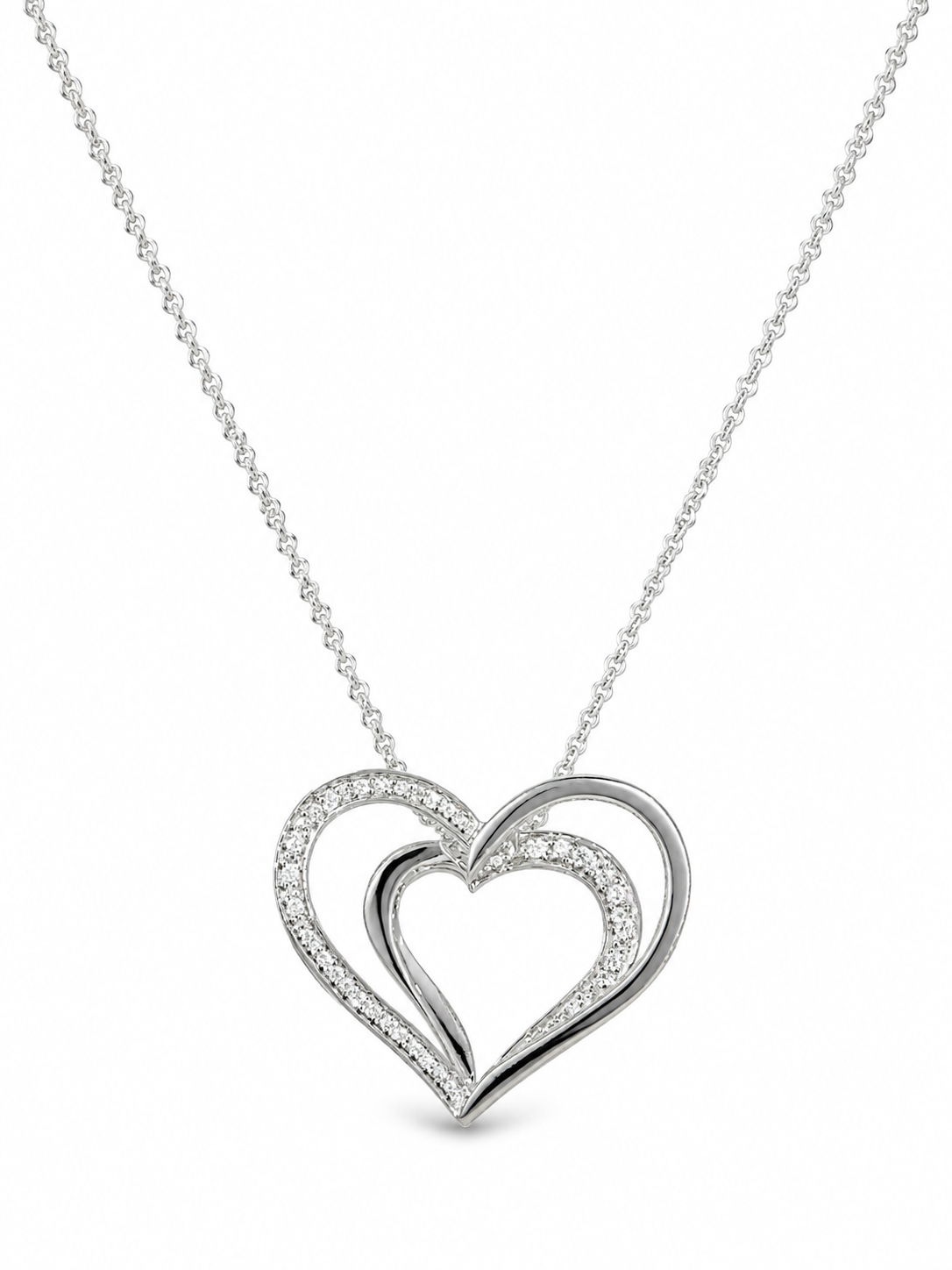 Silver 3D Heart Pendant Necklace