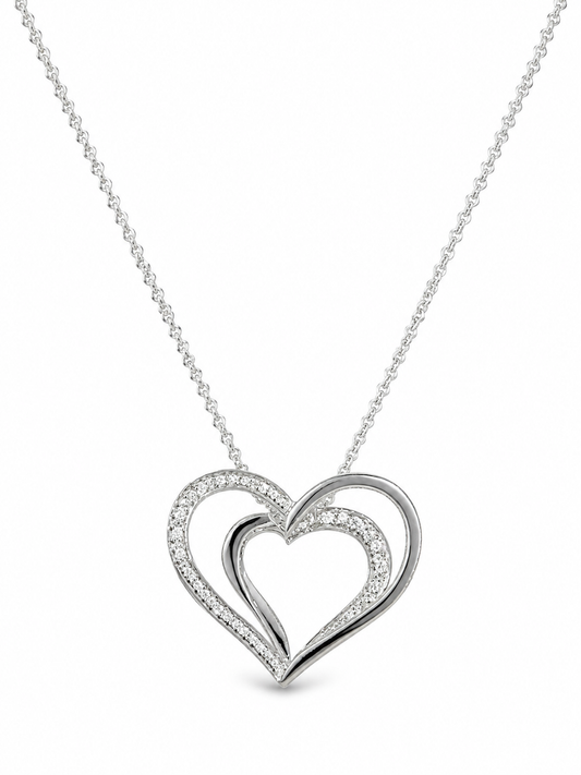 Silver 3D Heart Pendant Necklace