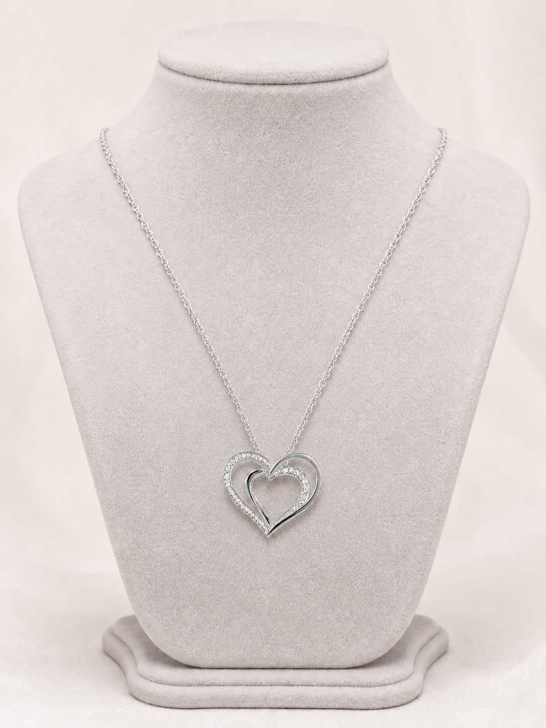 Silver 3D Heart Pendant Necklace