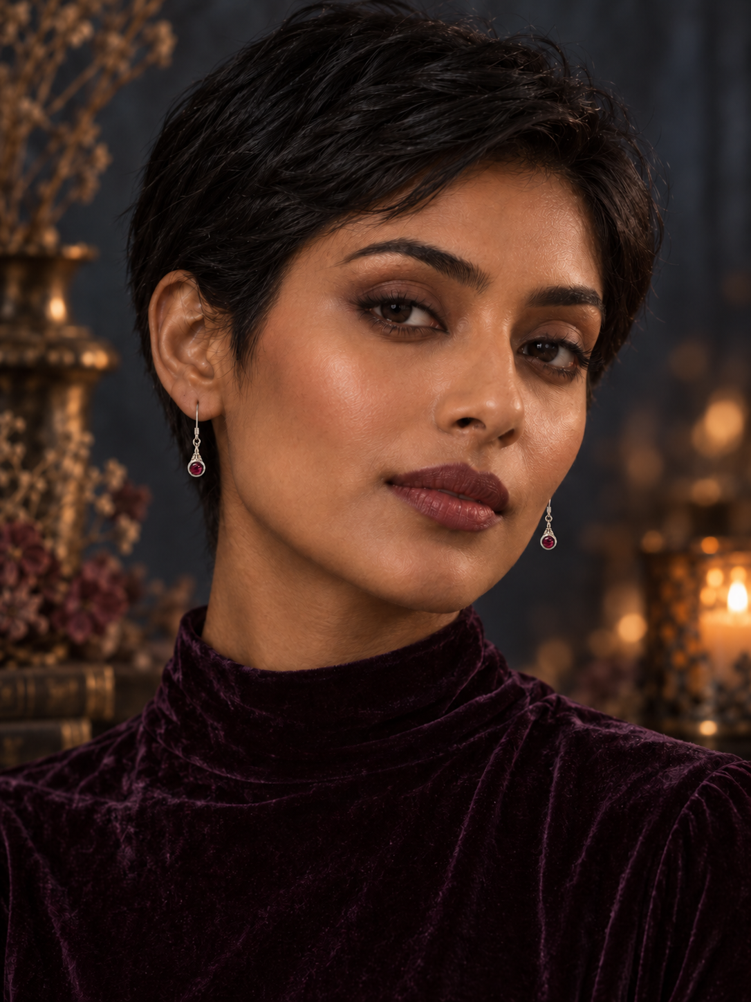 Garnet Detailed Drop Earrings