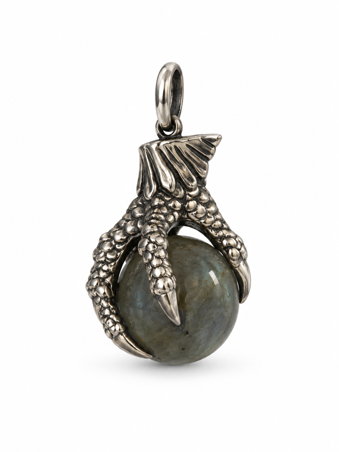 Dragon Holding Labradorite Orb Pendant