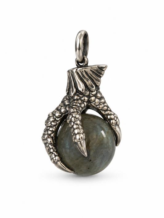 Dragon Holding Labradorite Orb Pendant