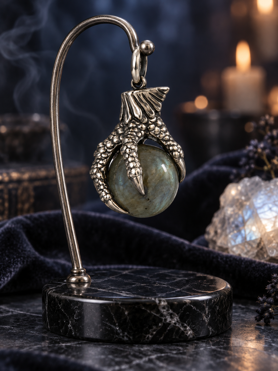 Dragon Holding Labradorite Orb Pendant