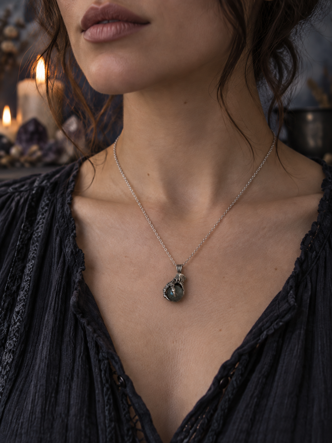 Dragon Holding Labradorite Orb Pendant