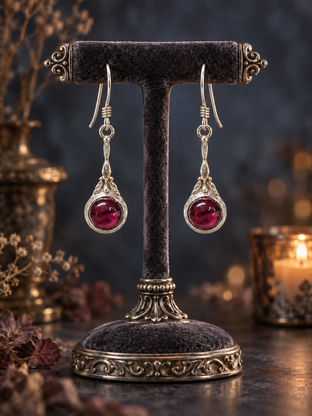 Garnet Detailed Drop Earrings