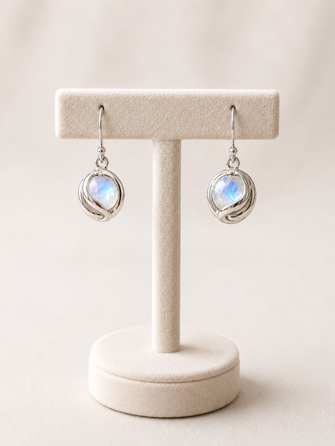 Sterling Silver Moonstone Orb Drop Earrings