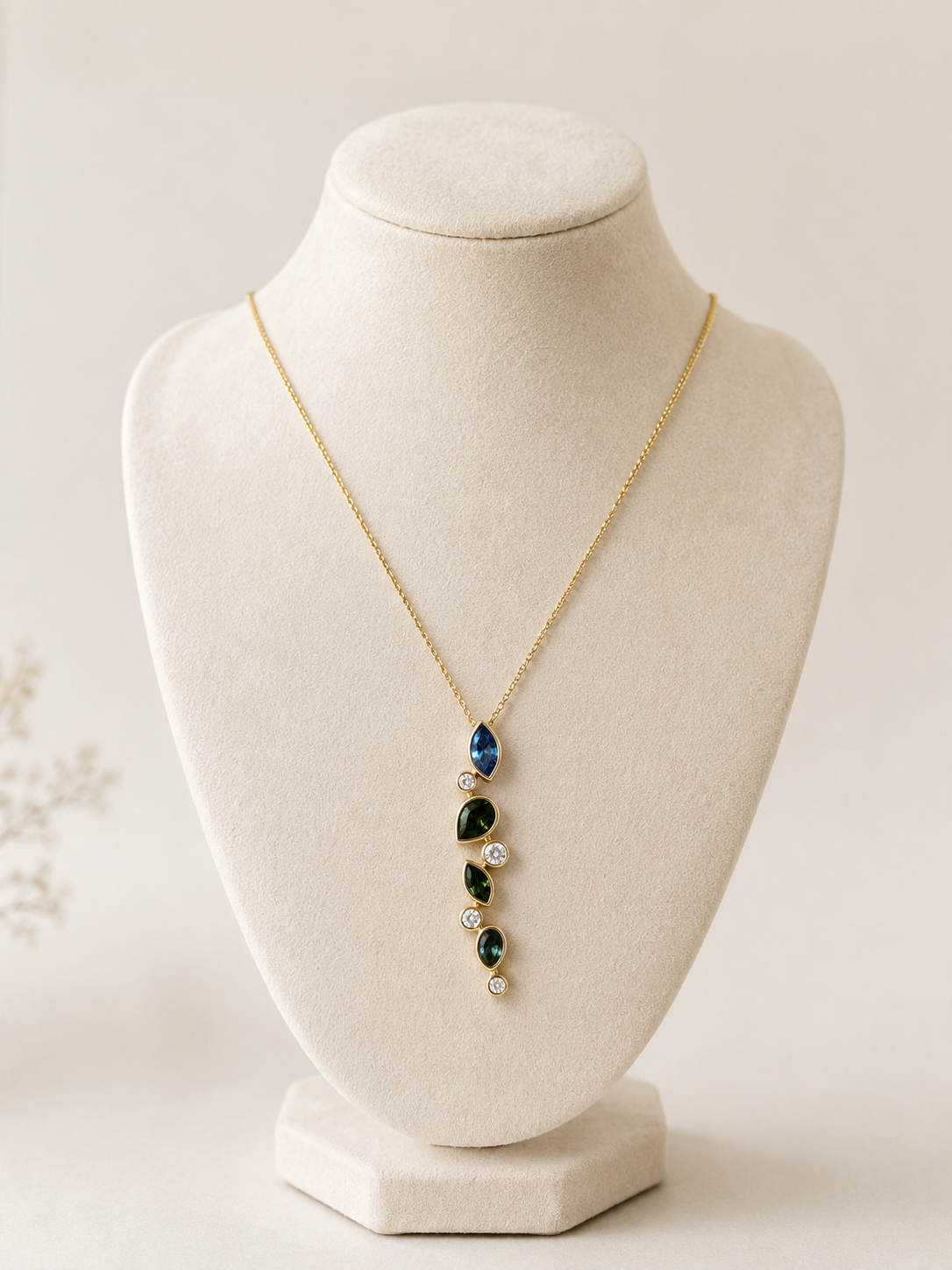 9ct Green and Blue Sapphire Pendant with Diamonds