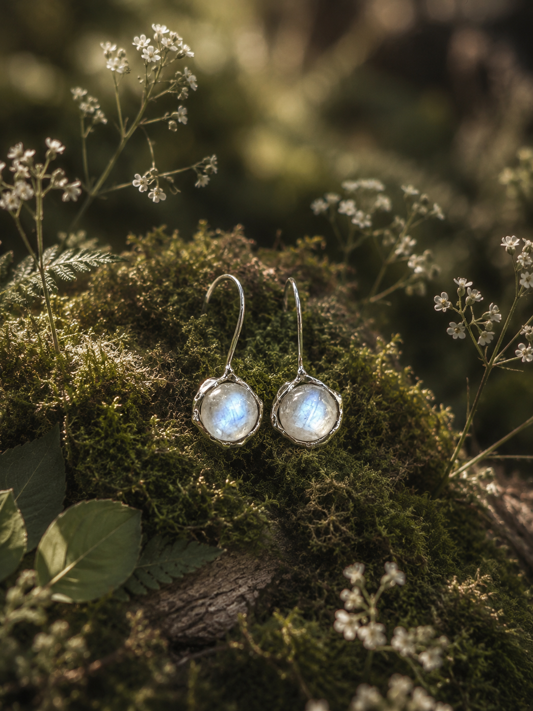 Blue Moonstone Orb Drop Earrings