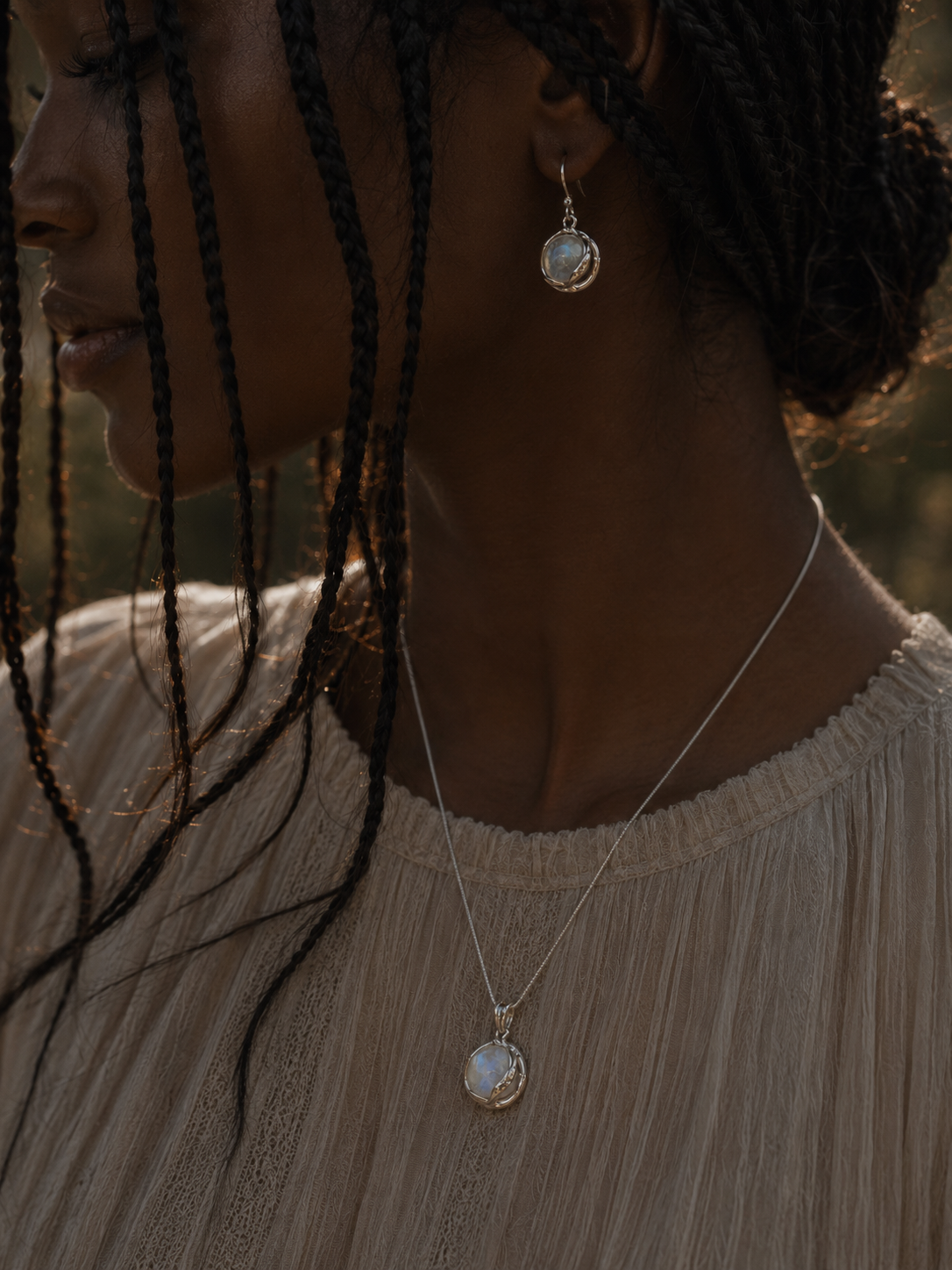 Sterling Silver Moonstone Orb Drop Earrings