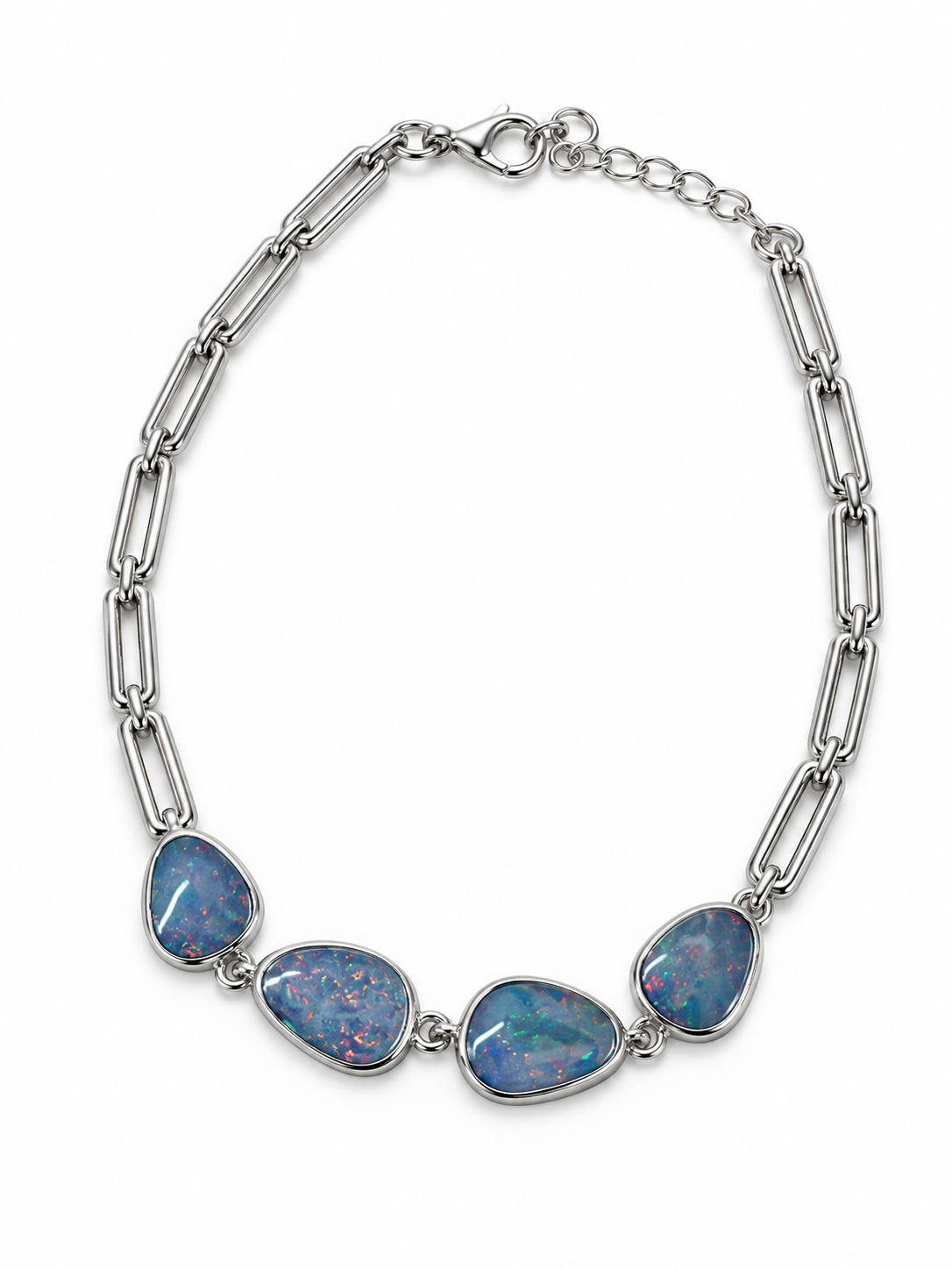 Silver Rectangle Link Opal Bracelet