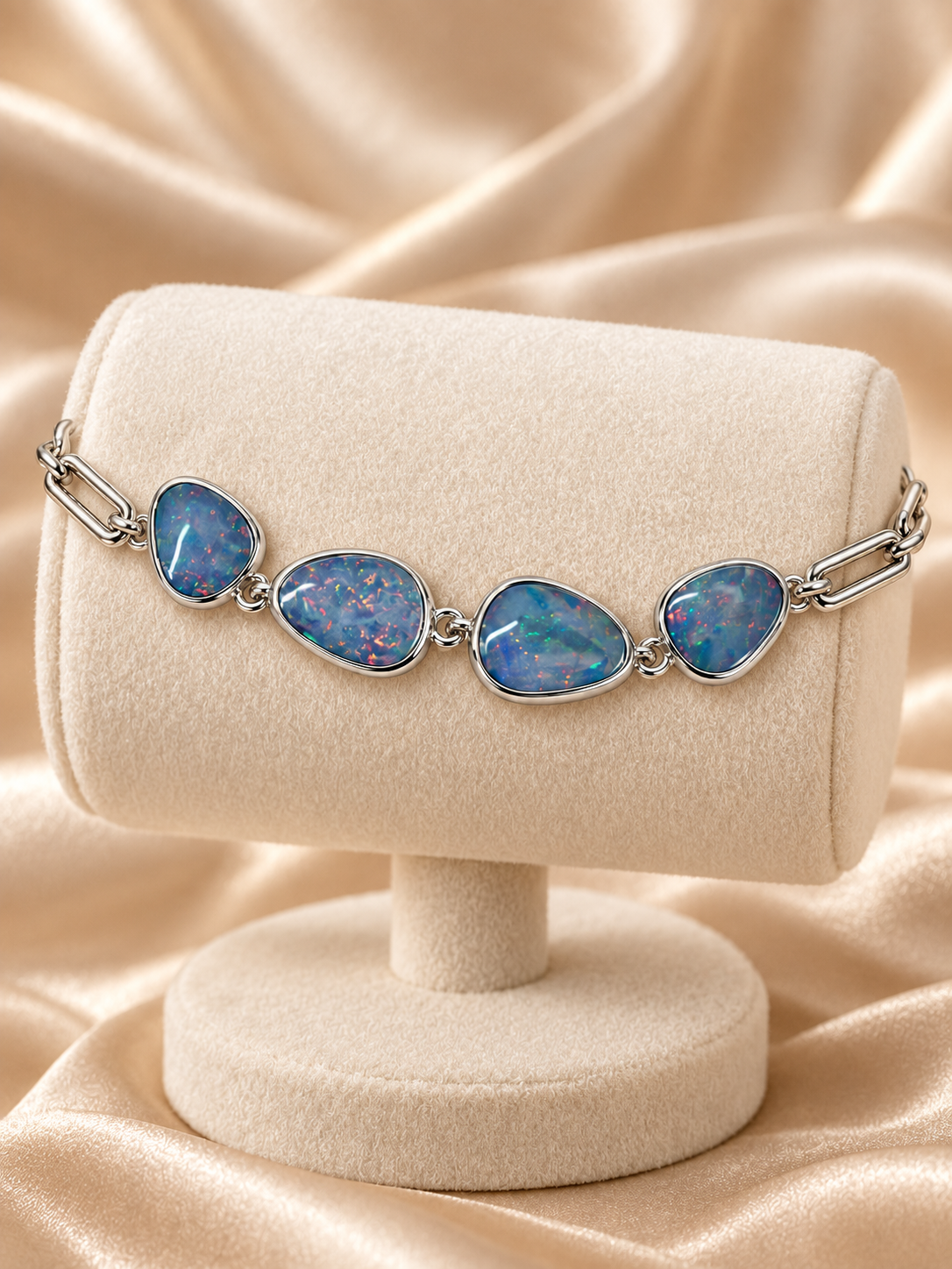Silver Rectangle Link Opal Bracelet