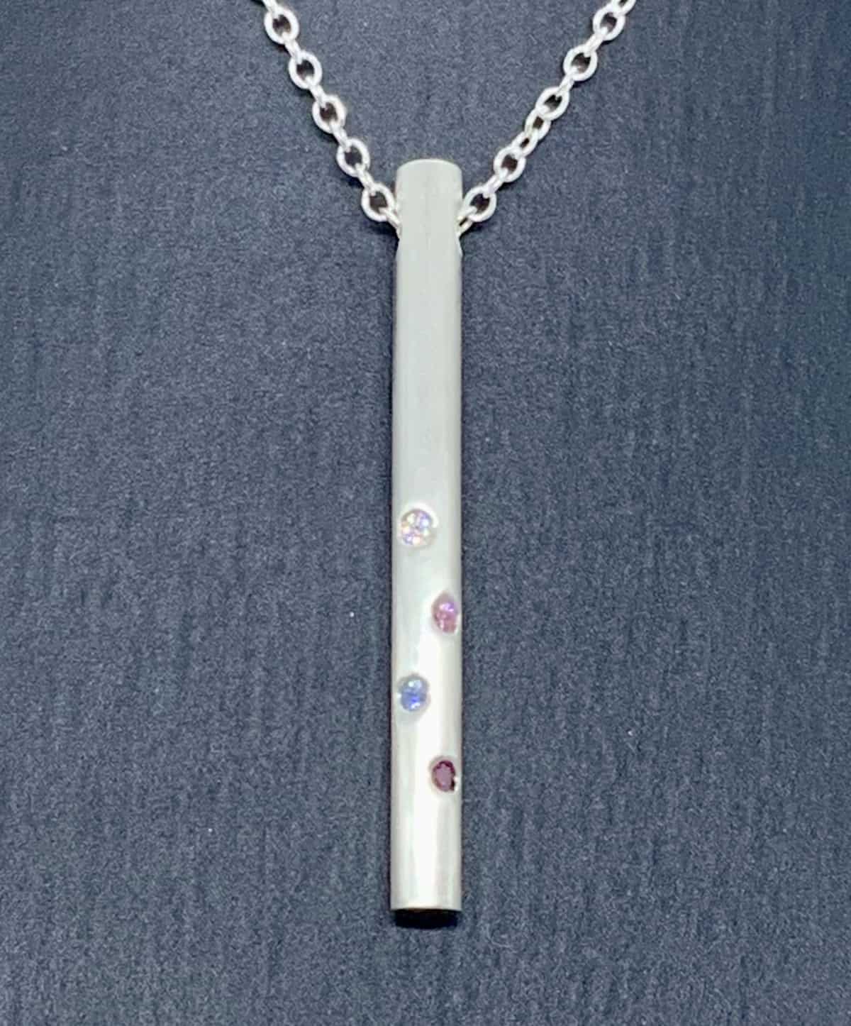 Silver Bar and Multi Hue Cubic Zirconia Pendant Necklace