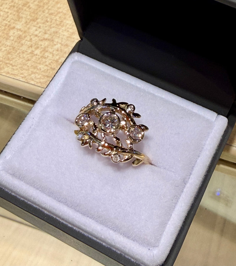 'Laurel' delicate gold branch ring sprinkled with diamonds