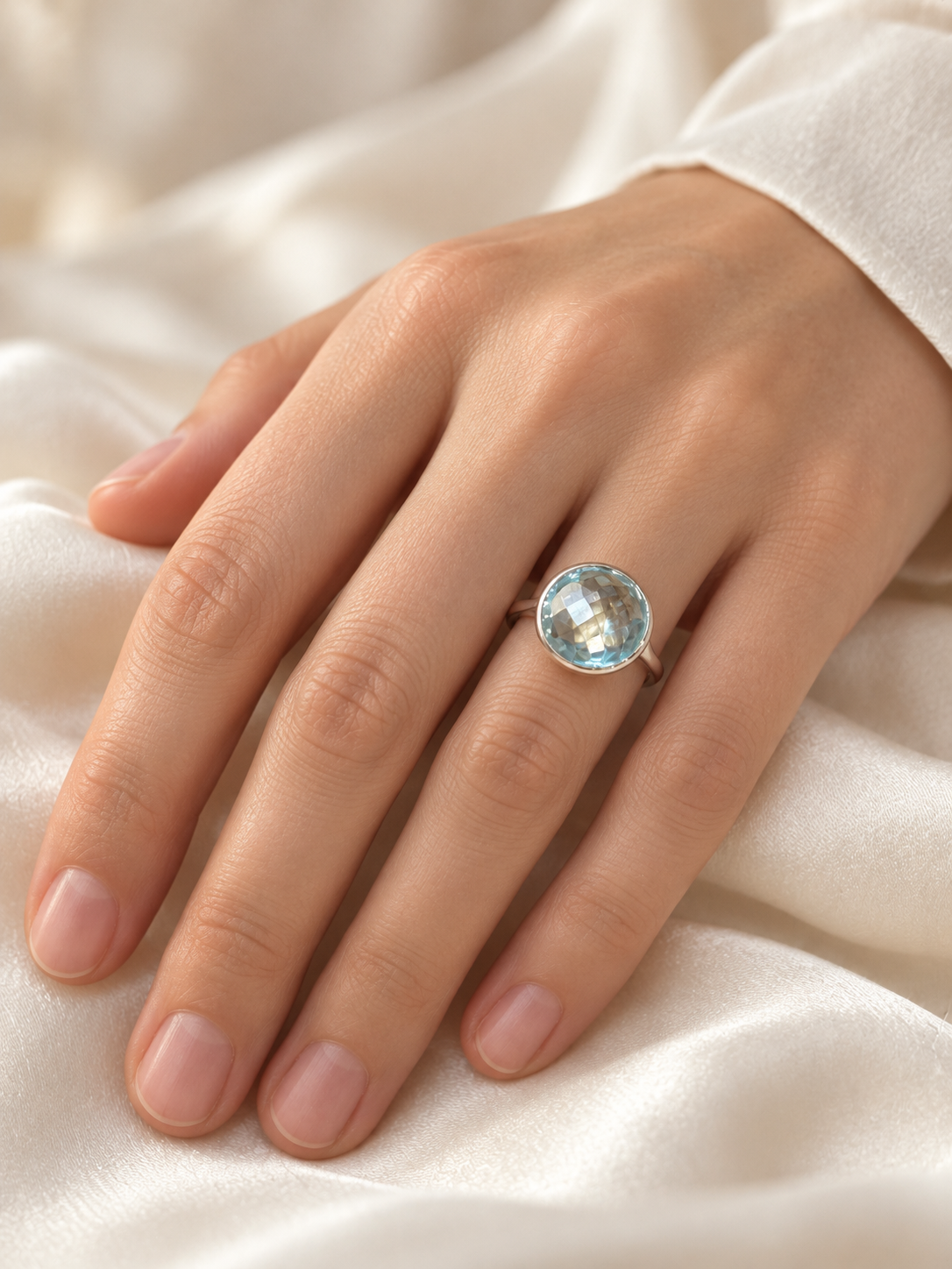 Large Round Blue Topaz Ring