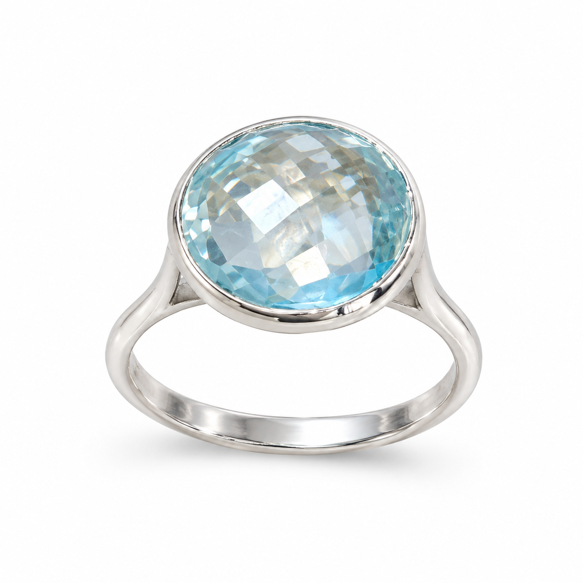 Large Round Blue Topaz Ring