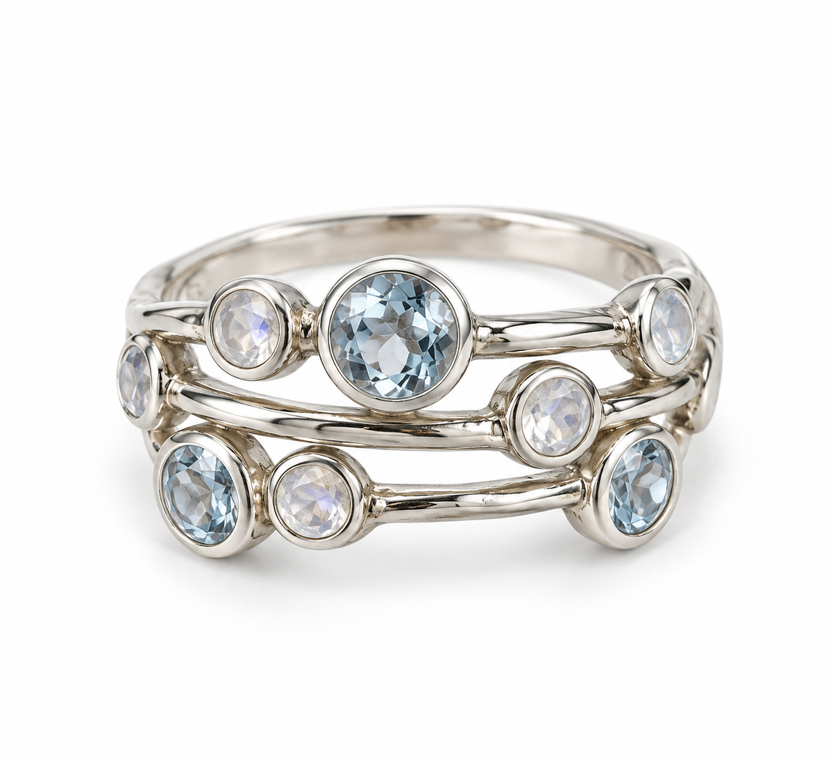 Blue Topaz & Moonstone Raindrop Ring