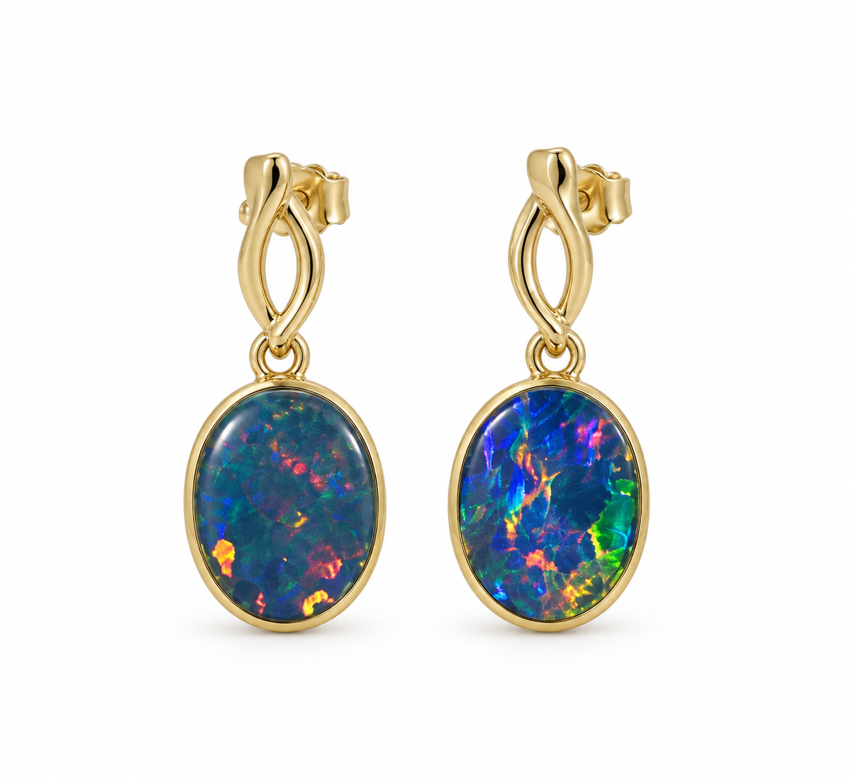 9ct Gold Oval Opal Stud Drop Earrings