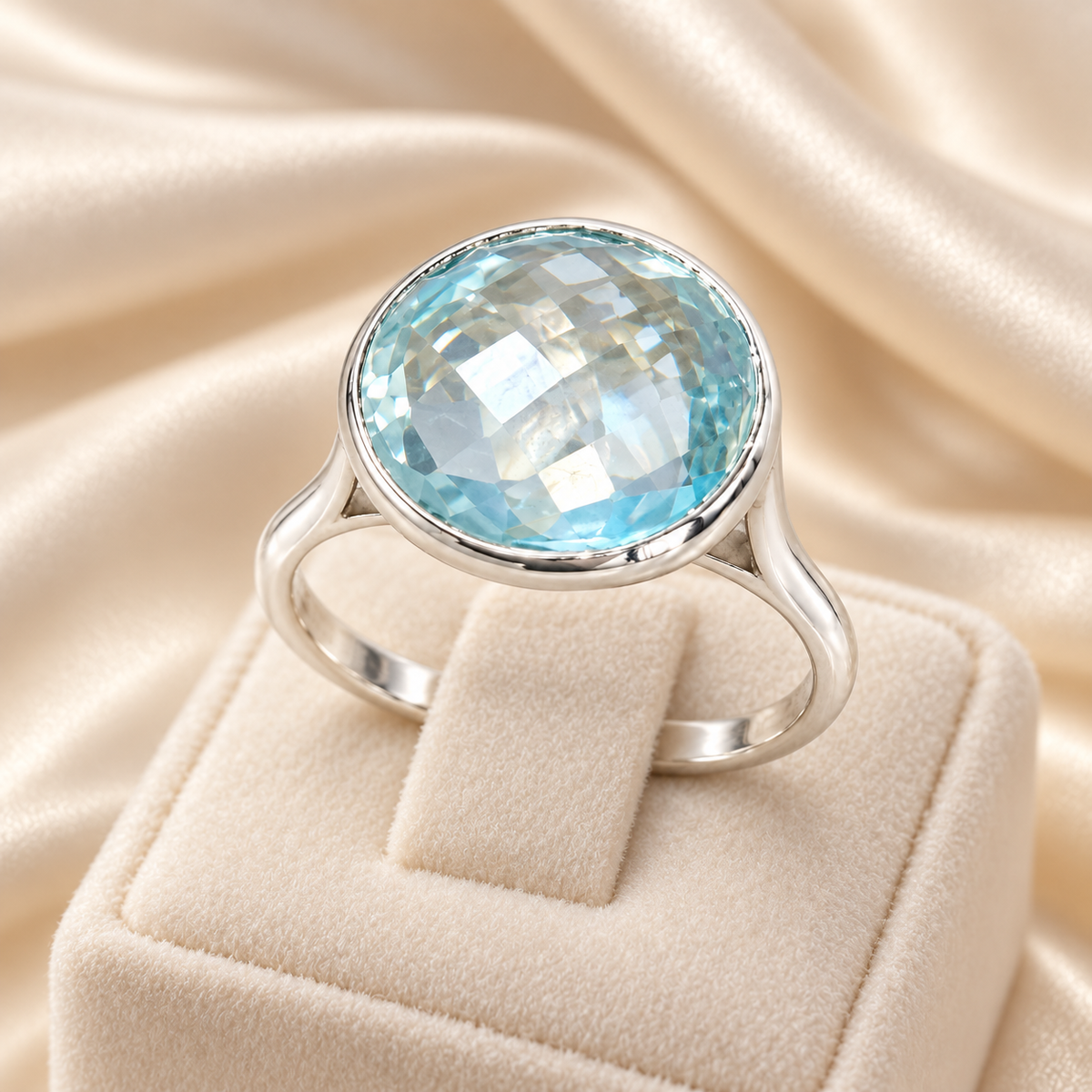 Large Round Blue Topaz Ring