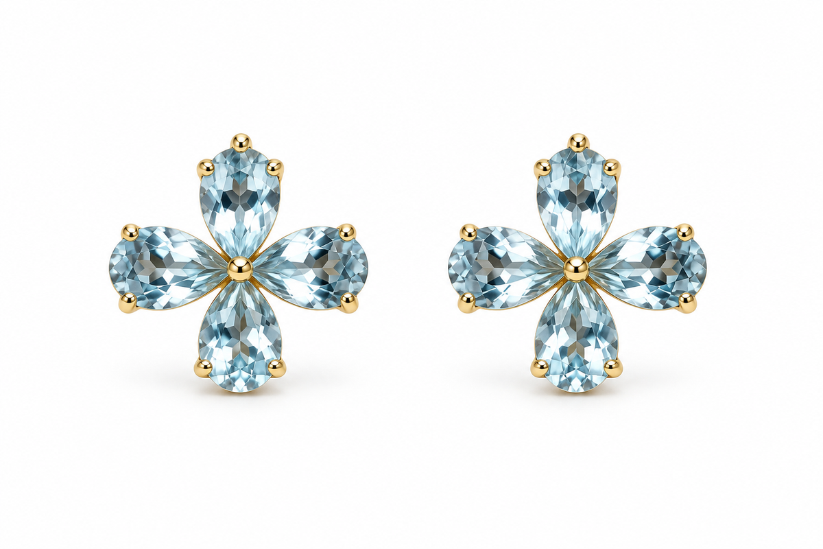 Blue Topaz Clover Stud Earrings
